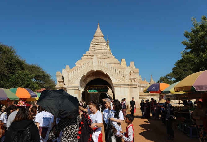 In front of the temple.