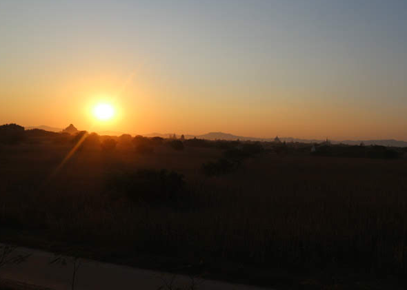 The Bagan, Myanmar Sunset overlooking the tip of the temples.