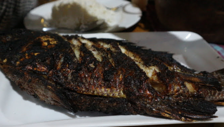 Grilled tilapia from local restaurant of Bagan Myanmar.