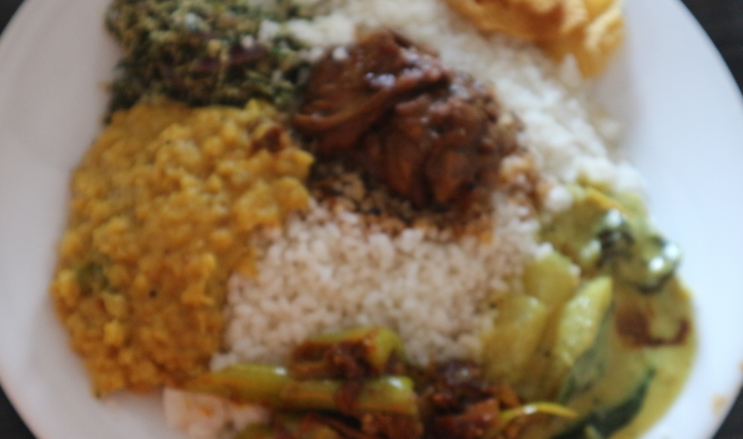 Rice with Indian curry at Sri Lanka.