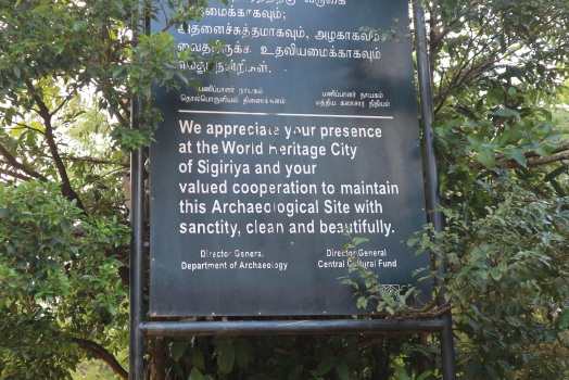 An information at sigiriya rock to keep it clean during the visits.