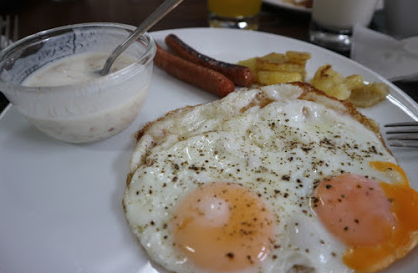 Sausage, yogurt, and eggs are included in our breakfast.